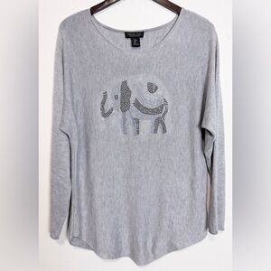 Rachel Zoe Gray Cashmere Blend Sweater Knit Top Rhinestone Elephant Size XL NWOT
